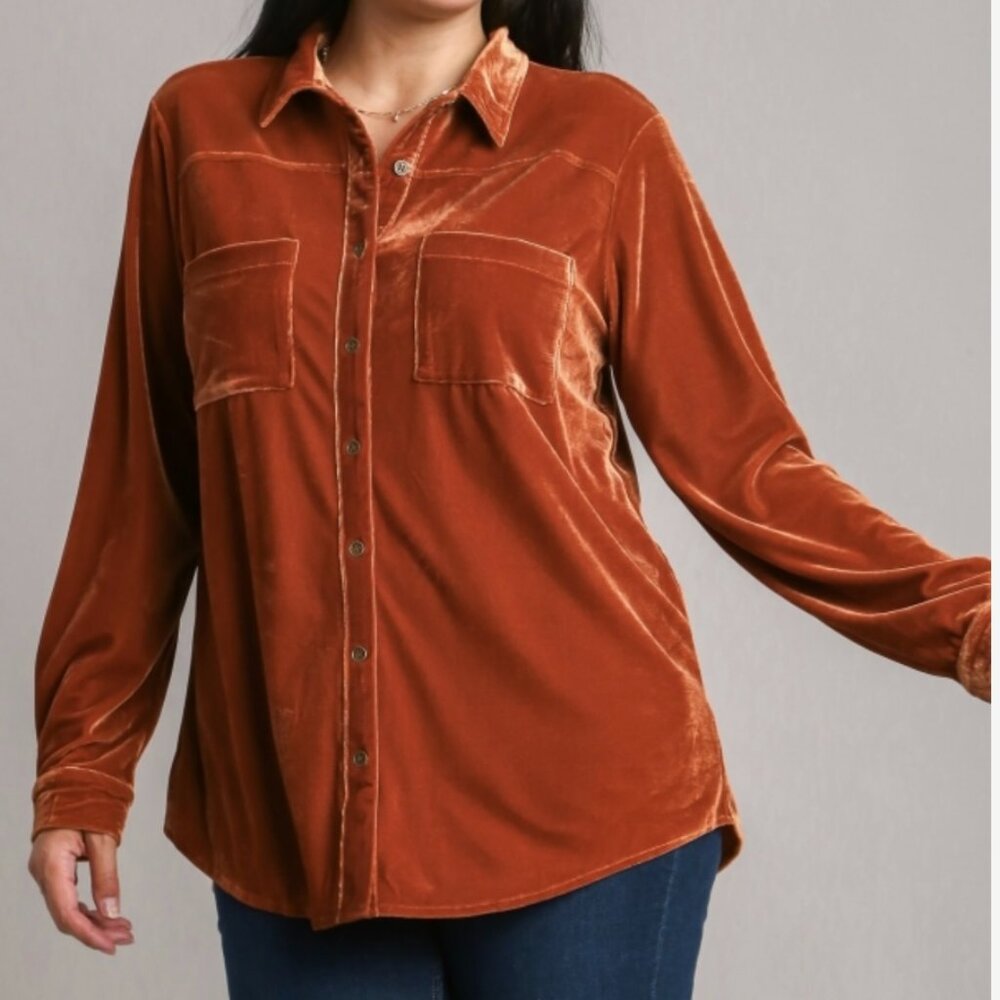 Pumpkin Spice Button Down Velvet Top